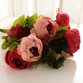 13-Vedúci Pivónia Európskom Štýle Umelý Kvet Domáce Dekorácie Valentín Ruže, Svadba Ruke Drží Falošný Kvet príslušenstvo