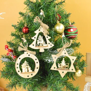 1Pc Vianočné Drevené Prívesok 3D Hollow Jeleň Santa Claus Visí Ozdoby Na Domácej Strane Vianočný Strom Dekorácie Noel Darčeky 2024