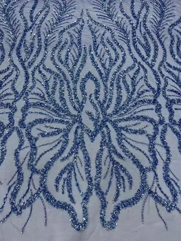 2023 Módne Francúzsky Tylu Korálkové Čipky Textílie 5 Metrov Vysokej Kvality Nigérijský Svadobné Šaty Sequin Výšivky Afriky Čipky Materiál
