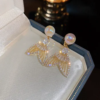 2023 Nový kórejský Duté Lesklé Crystal Senior Drop Náušnice, Módne Luxusné Sladké Pearl Krásne Ženy Šperky Dievča Náušnice