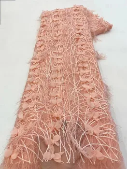 2023 Vysokej Kvality 5 Metrov Nigérijský Flitrami Tylu Čipky Textílie Materiál Pre Svadobné Luxusné Afriky Ťažké 3D Kvet Čipky Textílie