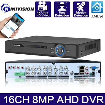 4K DVR 16CH CCTV Video Rekordér Pre AHD Fotoaparát Analógové Kamery, IP Kamery, Onvif P2P 8MP H. 265 SATA Support Inštalácia 2 ks 8TB DVR HDD