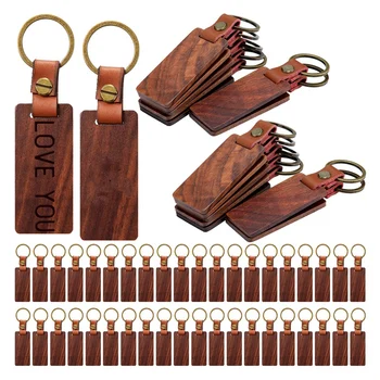 50 Pack Koža Keychain Polotovary, Drevené Keychain Polotovary, Drevené Keychain Drevo Značky