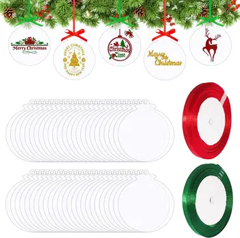 50Pcs priehľadný Akrylový Vianočné Ozdoby Prázdny s Otvorom Pásky pre Kruhu Akryl Disk Transparentné DIY Dovolenku Značky Dekorácie