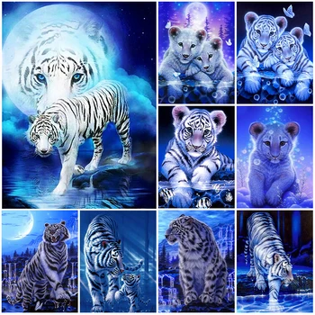 5D DIY Diamond Maľby Zvierat Diamond Výšivky Maľovanie Živice Mesiac Tiger Plný Kruh Diamond Mozaiky Domova Dary