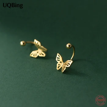 925 Sterling Silver Duté Motýľ Tvar 18K Zlatom Závrtná Náušnice pre Ženy