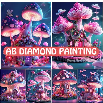 AB DIY 5D Diamond Maľovanie Mozaiky DIY Mozaiky Diamond Výšivky Húb Fantasy Fairy House Krajinný Obraz Domova