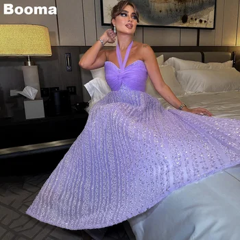 Booma Levandule Luxry A-Line Večerné Šaty s uväzovaním za Sequined Strany Prom Šaty Dĺžka Podlahy Žien Formálne Príležitosti Šaty Gala