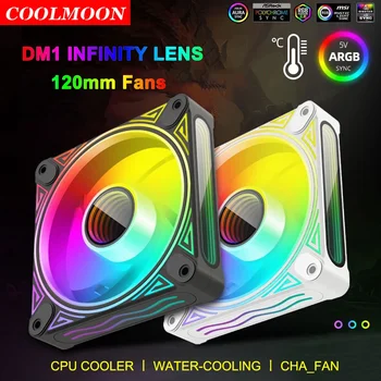 Coolmoon DM1 5V ARGB Sync Chladenie 120mm Ventilátory Vpred / Vzad Čepele PWM 12 cm RGB Fanúšikov Pre Prípad CPU Raditor Cooler Chladič
