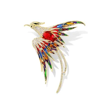 Crystal Phoenix Vták Brošňa Pre Ženy, Mužov, 5-farebné Smalt Lietania Krásy Vták Strany Úradu Brošňa Pin Dary