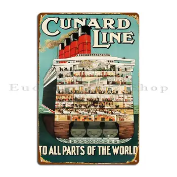 Cunard Line Vintage Kovový Znak Tlač Bar Club Bar Zábavný Charakter Tin Podpísať Plagát
