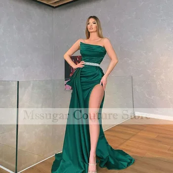 Elegantné Morská Víla Večerné Šaty 2021 Lištovanie Zloženke Vysoká Rozdeliť Celebrity Šaty Župan De Femme Soirée