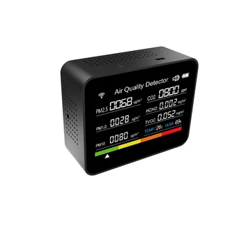 F50 13 v 1 WIFI Kvality Ovzdušia Monitor CO2 Detektor CO2/TVOC/HCHO/PM2.5/PM1.0/PM10/Teplota/Vlhkosť/Čas/Dátum/Budík/Časovač