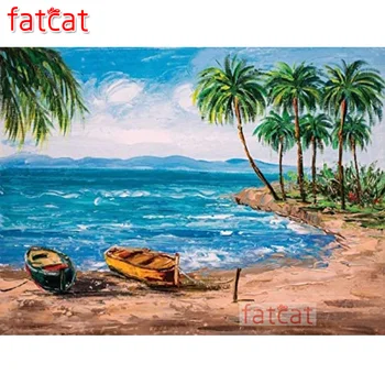 FATCAT Diy diamond výšivky Tropický Ostrov Pobreží abstraktné mozaikové umenie maľba drahokamu vŕtať loď remeselníci obrázok AE3677
