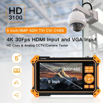 HD Analógové CCTV Tester Kamera HD Koaxiálny 4K 8MP ADH TVI CVI CVBS Fotoaparát Tester s Cable Tester 5 palcový TFT-LCD Obrazovky Monitora