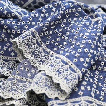 High-Grade Modré Výšivky Bavlnená Tkanina Oblečenie Šaty Ručné DIY Šitie Príslušenstvo podľa meter