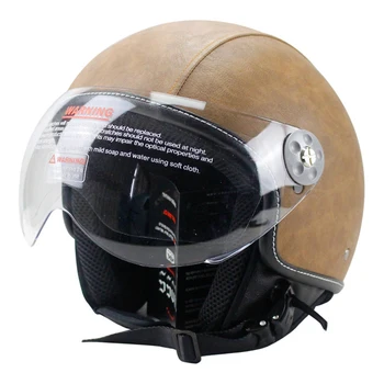 Hnedé Kožené Priedušná Ochranu Hlavy Opotrebovaniu Motocykle Kask Anti-Jeseň Motocross Príslušenstvo Otvorené Tvár Motorkárske Prilby