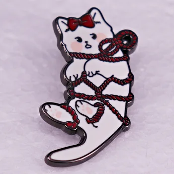 Japonský Štýl Zviazaný Mačka Brošňa Roztomilý Kreslený Zvierat Lano Zviazaný Mačka Odznak Módne Šperky Valentína Darček Príslušenstvo