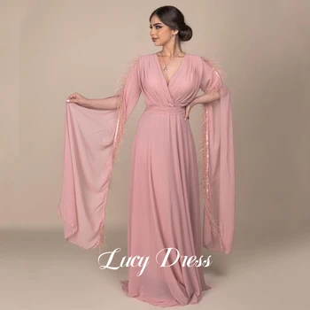 Lucy dámske Večerné Šaty Party Večer Elegantné Luxusné Celebrity Pierko Eid Al-fitr Voľné Rukávy Šifón Milosť Ružové Šaty