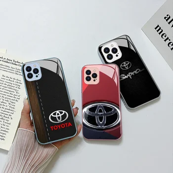 Luxusná Značka Auta Ford Toyota Kovové Logo-Farba Telefón puzdro Pre iPhone 15 14 13 12 Mini 11 Pro Max X XS 8 a Sklo Pevný Kryt