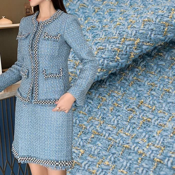 Modrá Vlnené Tweed Textílie pre DIY Oblečenie, Šitie, Kvalitné Vonné Farbou