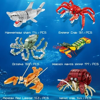 More Animal Model Kráľovský Krab Hammerhead Shark Lobster Stavebné Bloky, Halloween Dekorácie, Vianočný Darček, Vzdelávacie Hračky
