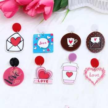 Móda Láska Akryl Náušnice Candy Farby Transparentná Sladké Srdce Mlieko Šálku Čaju Obálky Náušnice Pre Ženy
