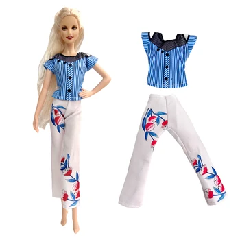 NK 1 Nastavte Módne Princezná Krátke Rukáv Top Biele Vyšívané Nohavice Bežné Denné Oblečenie Pre Bábiku Barbie Príslušenstvo Darček Hračka
