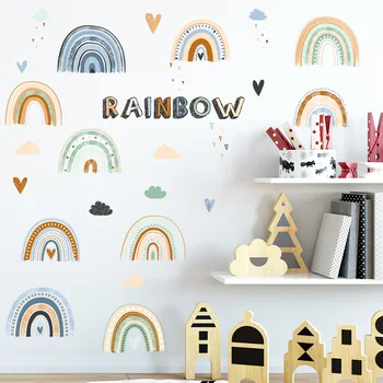 Nordic DIY Rainbow Samolepky na Stenu Home Office Dekor Chlapcov, Dievčatá, Deti Miestnosti Dekorácie Umenie Spálňa Obtlačky pre Nábytok