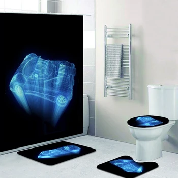 Novinka Blue Neon Auto Drôt Model 3D Sprchový Záves Nepremokavé Kúpeľňa Opony pre Vozidla Inžinier Domova Vaňa Koberec Koberec