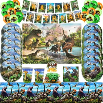 Nové Jurský Dinosaura Tému Jednorázový Riad Pohár Dosky Deťom Narodeninovú oslavu Dinosaura Latexový Balón Banner Dekorácie
