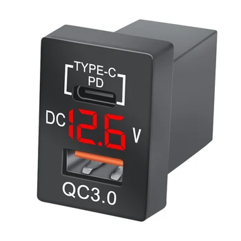 Nové Nabíjačky QC3.0 USB Nabíjačka do Auta Zásuvky PD Typ-C Nabíjačku s LED Červený Digitálny Voltmeter pre Nové Toyota Rýchle Nabíjanie