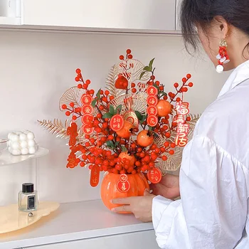 Nový Rok Šťastie Ovocie Kaki Simulované Kvetinové Ozdoby na Otvorenie sťahuje do Nového Domova Jarný Festival Dekorácie