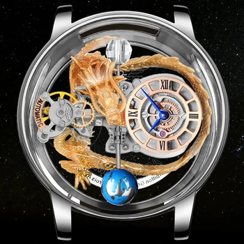 Pindu najnovšie plne transparentné duté design astro umenie draka sledovať tretie quartz hodinky pánske nepremokavé kožené pánske hodinky