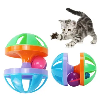 Plastové Cat Hračka Vysokej Kvality Činka Tvar s Bell Pet Hračka Interaktívna Hračka Náhodné farby Mačiatko Činka Bell Ball