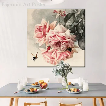 Ružové Kvety Estetické Plátno Olejomaľba Krásne Umelecké Diela Severských Nástenné Plagáty Fotografie Vytlačí Obývacej Miestnosti Dekorácie