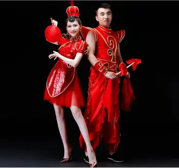 Svietidlo Tanec a Bubon Výkon Kostým Žien Čínsky Štýl, Etnické Vody Bubon Tanec