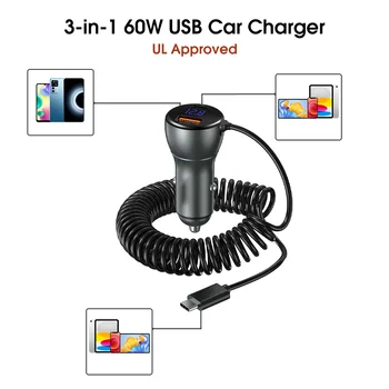 USB 12V Automobilový USB Cigaru zapaľovači 5V Adaptér Multi Porty 60W, Rýchle Nabíjanie s Vysokou Rýchlosťou Auto Nabíjačka Telefónu UL Schválené