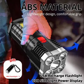 USB Dobiť Baterku KLASU Bočné Svetlo Napájania Displej Vonkajšie Prenosné Lampy 4 Režime Nepremokavé Nabíjateľné Baterky, LED Svetlo