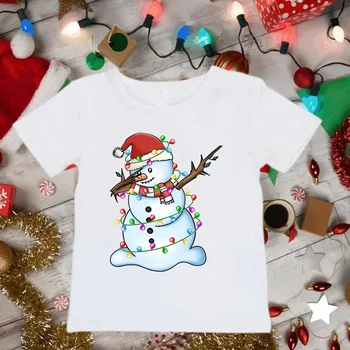 Vianočné Snehuliak DAB Tlač Tričko Chlapci Dievčatá Kawaii Zvierat Oblečenie Cartoon Vianoce, T Shirt Veselé Vianoce Deti Letné Topy Čaj