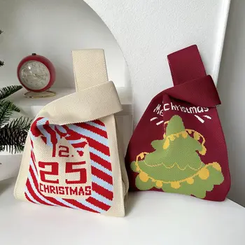 Vianočné Uzol Zápästie Taška Cartoon Vzor Pletený Taška dámske Kabelky Módnych Jednoduché Tote Bag Peňaženky, Dámske Opakovane Nákupní Taška
