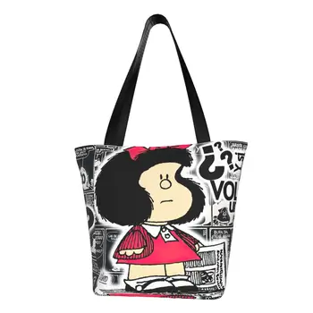 Vlastné Mang Mafalda Plátno Nákupní Taška Ženy Opakovane S Potravinami Cartoon Quino Komické Tote Tašky Shopper