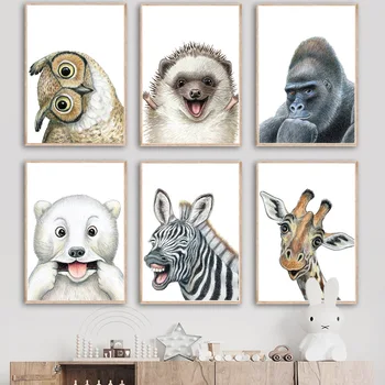 Vtipné Roztomilý Zvieratá Medveď Orangutan Ježko Wall Art Plátno Na Maľovanie Nordic Plagáty A Vytlačí Na Stenu Obrázky Baby Detská Izba Decor