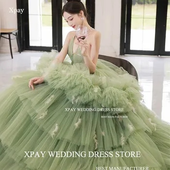 XPAY Luxusné Sage Green plesové Šaty, Špagety Popruhy Kórea Viazané Večerné Šaty Formálne Prom Šaty fotenie Svadobné Party Šaty
