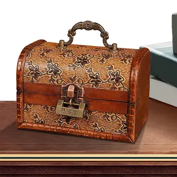 Šperky Úložný Box Drevený Zámok Box Pirate Hrudníka S Kľúčovými Starožitné Uzamykateľné Poklad Skladovací Box So Zámkom, Stredne Kapacita